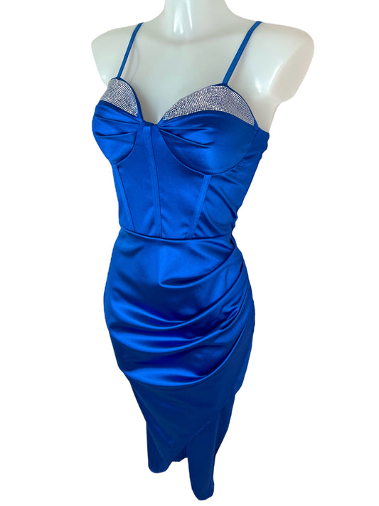 Satin Kleid mit Strass - Royalblau